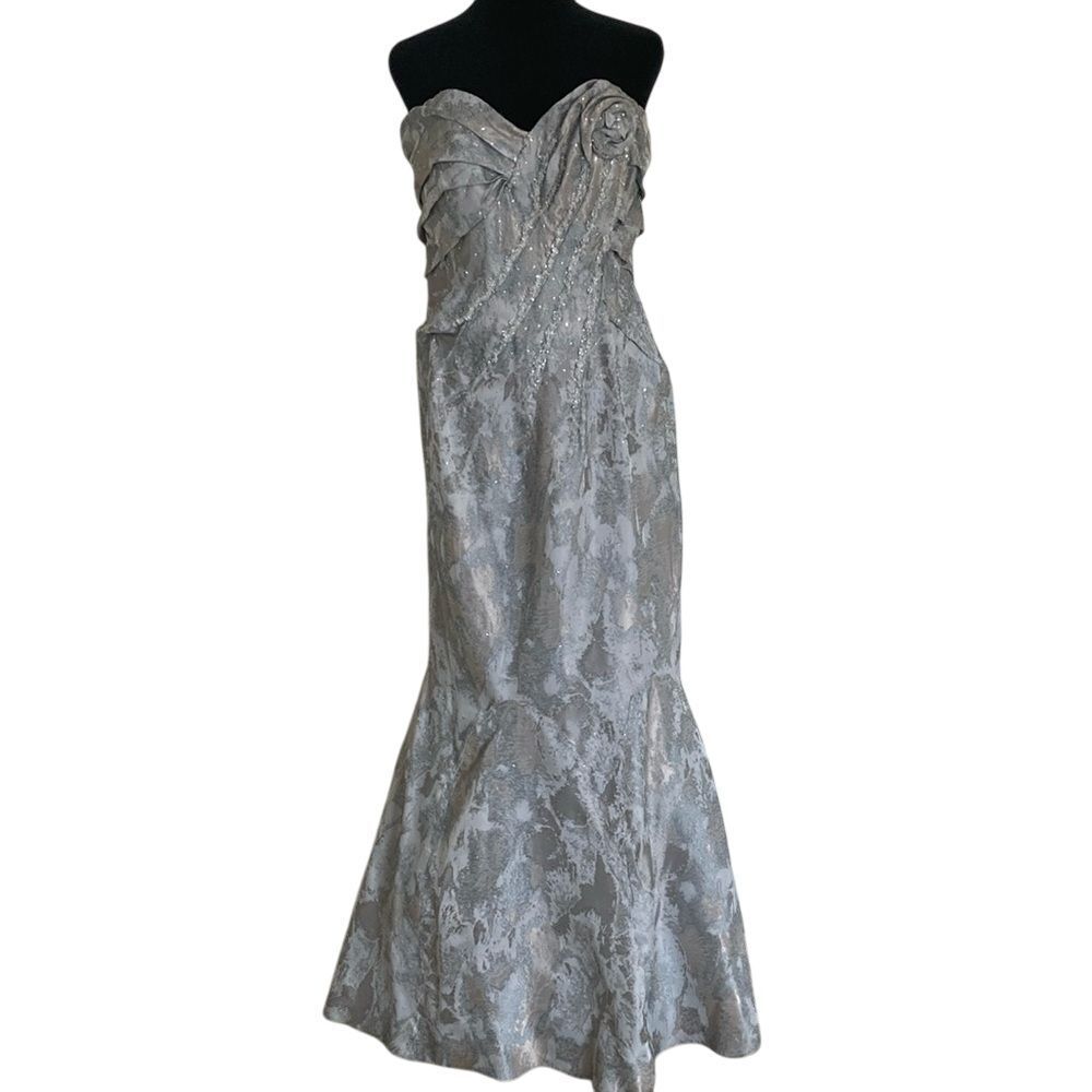 Rene Ruiz Strapless Metallic Strapless Mermaid Gown Size 8Blue Grey Silver Prom
